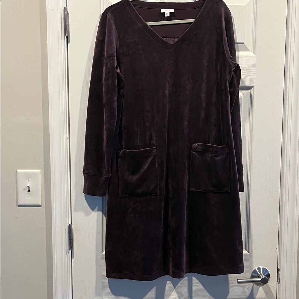 Pure Jill Elegant Long Sleeve Velvet Dress in Rich Purple